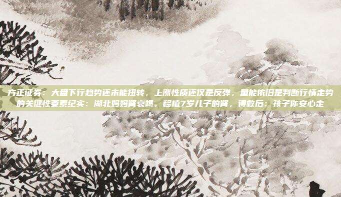 方正证券：大盘下行趋势还未能扭转，上涨性质还仅是反弹，量能依旧是判断行情走势的关键性要素纪实：湖北妈妈肾衰竭，移植7岁儿子的肾，得救后：孩子你安心走