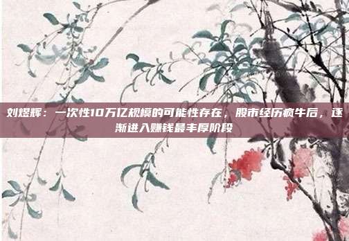 刘煜辉：一次性10万亿规模的可能性存在，股市经历疯牛后，逐渐进入赚钱最丰厚阶段