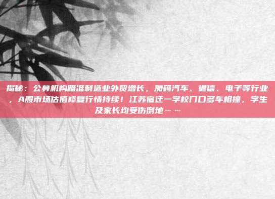 揭秘：公募机构瞄准制造业外贸增长，加码汽车、通信、电子等行业，A股市场估值修复行情持续！江苏宿迁一学校门口多车相撞，学生及家长均受伤倒地……