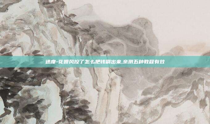 速度-花呗风控了怎么把钱刷出来,亲测五种教程有效