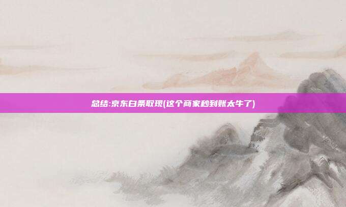 总结:京东白条取现(这个商家秒到账太牛了) 第1张