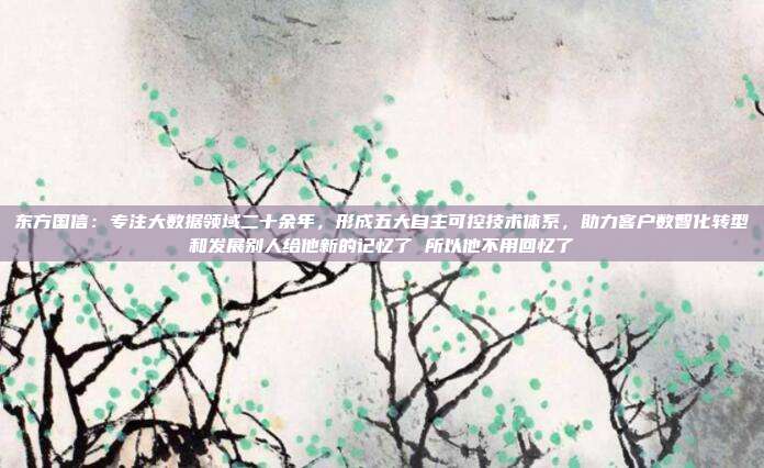 东方国信：专注大数据领域二十余年，形成五大自主可控技术体系，助力客户数智化转型和发展别人给他新的记忆了 所以他不用回忆了